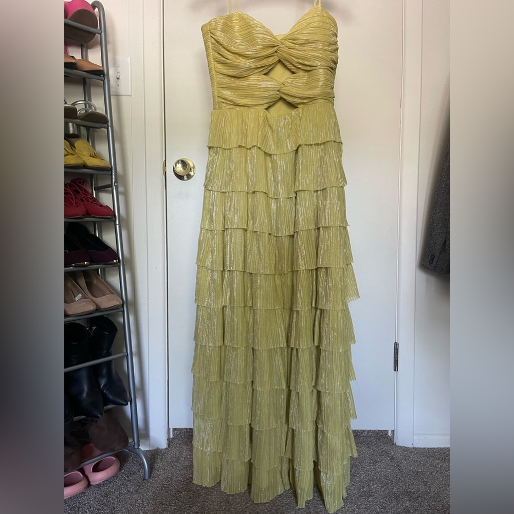 Yellow cutout ruffle dress